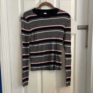 Knit Ribbed Striped Black White Pink and Grey Sweater Longsleeve